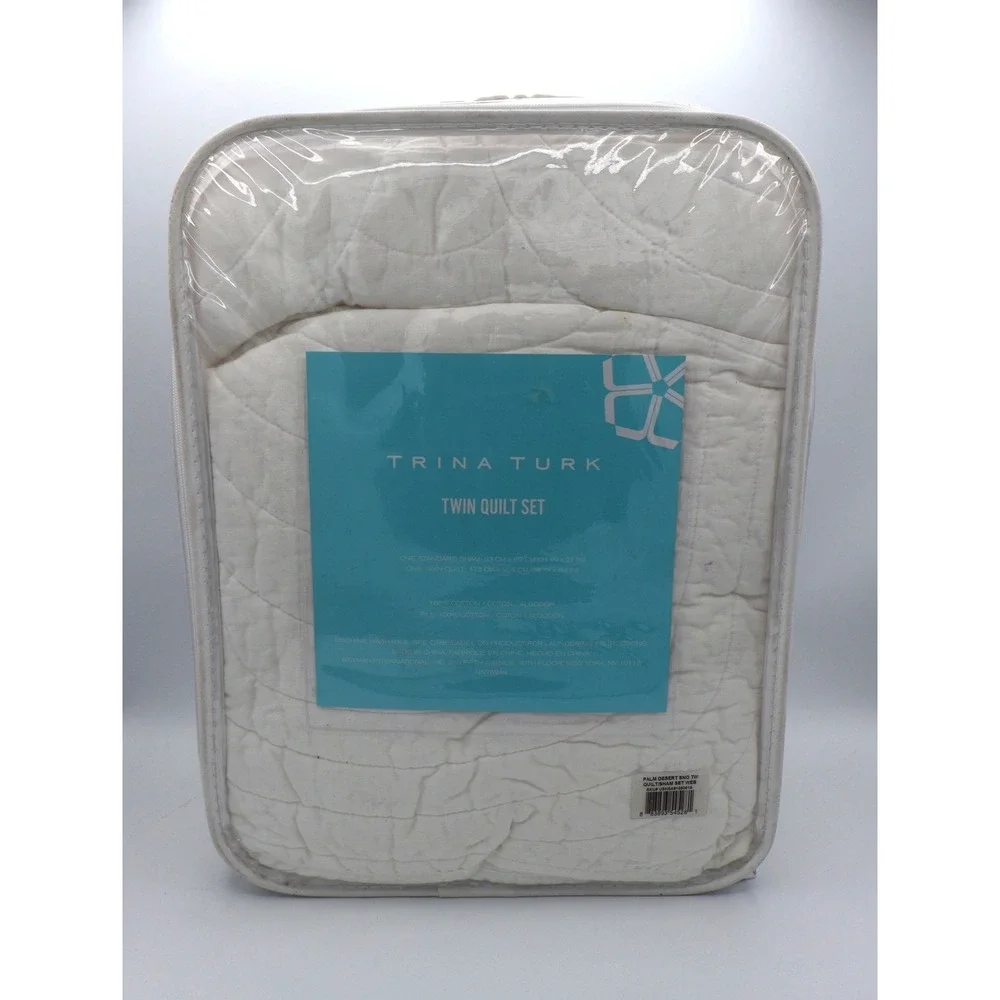 Trina Turk‎ Twin Quilt Set Sham White Cotton Coastal Tropical Palm Desert NEW